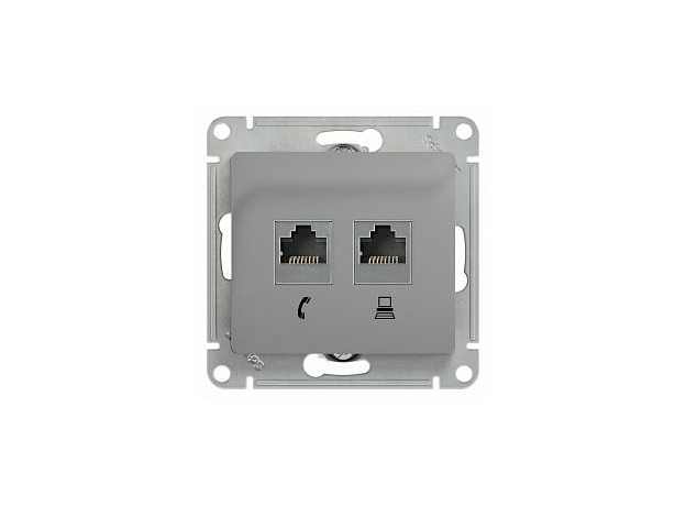 Розетка RJ11+RJ45 телефонная+компьютерная GLOSSA скрытой установки кат. 5е механизм алюминий GSL000385 Schneider Electric Розетка RJ11+RJ45 телефонная+компьютерная GLOSSA скрытой установки кат. 5е механизм алюминий GSL000385 Schneider Electric