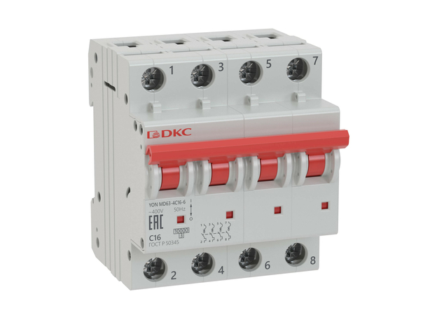 Выключатель автоматический модульный YON 50А 4П четырехполюсный C 6кА MD63-4C50-6 DKC Выключатель автоматический модульный YON 50А 4П четырехполюсный C 6кА MD63-4C50-6 DKC