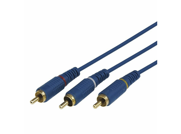Шнур 3 RCA - 3 RCA, длина 1,5 метра, синий (GOLD) Rexant