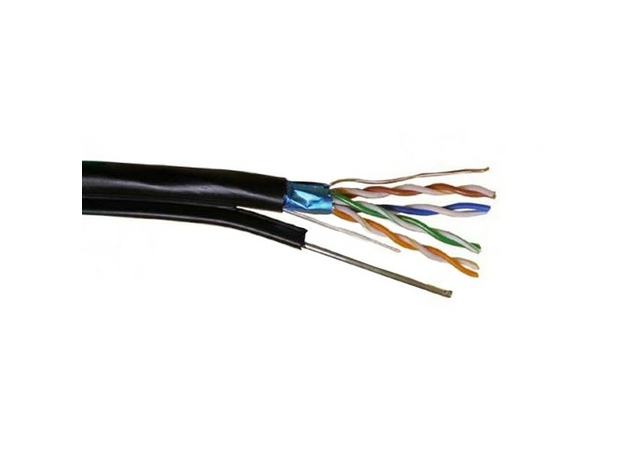 Кабель PLEXUS FTP 4PR 24AWG Cu CAT 5e, OUTDOOR black (0,48) +ТРОС 305м
