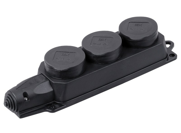 Розетка трехместная РБ33-1-Ом с защитными крышками 16А IP44, каучук PKR61-016-2-K02 IEK