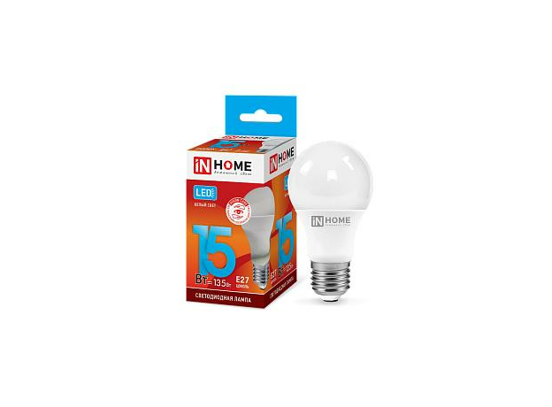 Лампа светодиодная 15 Вт E27 А60 4000К 1350Лм матовая 230В грушевидная LED-A60-VC 4690612020273 IN HOME