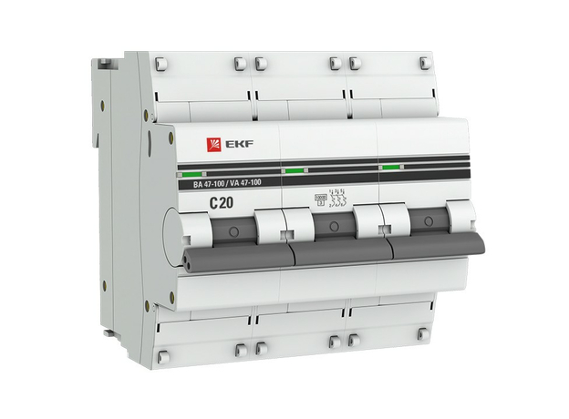 Выключатель автоматический ВА47-100 20А 3п трехполюсный (C) 10кА mcb47100-3-20C-pro EKF PROxima Выключатель автоматический ВА47-100 20А 3п трехполюсный (C) 10кА mcb47100-3-20C-pro EKF PROxima