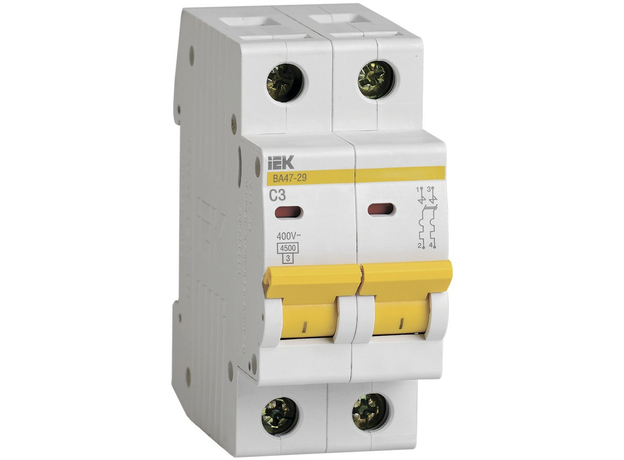 Выключатель автоматический модульный ВА47-29 3А 2П двухполюсный C 4,5кА MVA20-2-003-C IEK