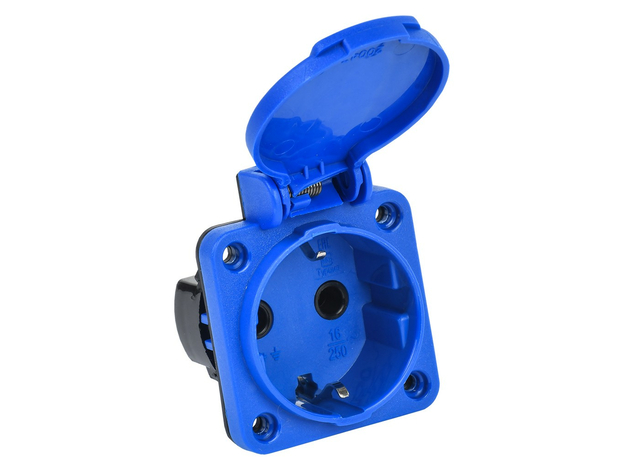 Розетка панельная SCHUKO РП11-3 с крышкой IP44 синий MAGNUM PSN71-016-3-2-44-K07 IEK