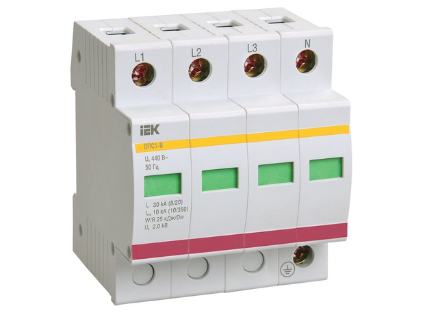 Ограничитель импульсных перенапряжений ОПС1-В 4Р In=30kA Un=400B Im=60kA (MOP20-4-B/MOP10-4-B) IEK