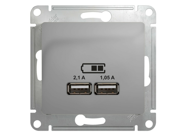 Розетка 2 USB GLOSSA скрытой установки A+A, 5B/2,1A, 2 х 5B/1,05А механизм алюминий GSL000333 Schneider Electric Розетка 2 USB GLOSSA скрытой установки A+A, 5B/2,1A, 2 х 5B/1,05А механизм алюминий GSL000333 Schneider Electric