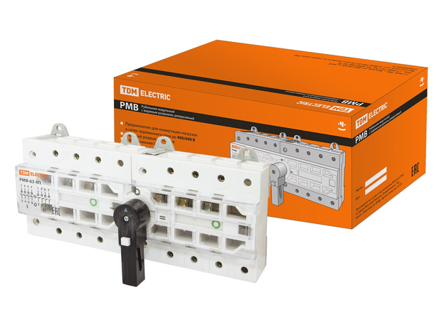 Рубильник модульный с видимым разрывом, реверсивный РМВ-63 4-полюсный 63А SQ0222-0025 TDM