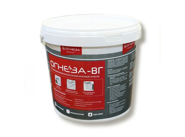 Акриловый противопожарный герметик "ОГНЕЗА-ВГ", ведро 3 кг, цвет белый 105032 Огнеза
