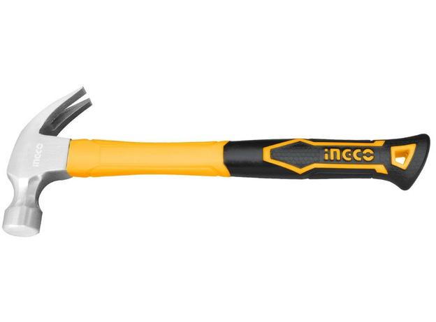 Молоток столярный 450 грамм с гвоздодером углеродистая сталь, фибергласовая рукоятка INGCO HCH80816