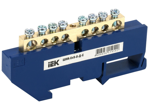 Шина "N" (ноль) 8 отверстий 6х9 мм на DIN-изоляторе (синий) ШНИ-6х9 мм-8-Д-С YNN10-69-8D-K07 IEK