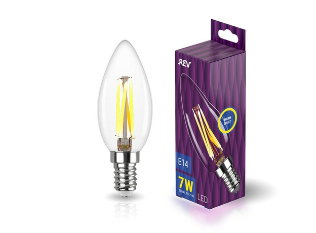 Лампа светодиодная 7 Вт E14 C37 2700К 695Лм прозрачная 220В свеча LED филаментная DECO Premium 32486 7 REV