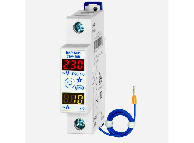 Вольтметр/Амперметр ВАР-М01 63А/450В УХЛ4 узкий корпус (стандарт) 4680019912226 Меандр