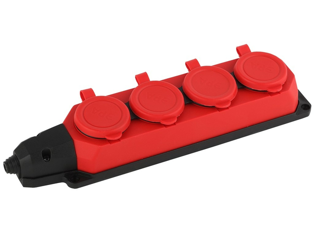 Колодка каучуковая с заземлением 4 гнезда красная 16A K-4e-RED-IP44 Б0044553 ЭРА