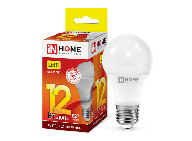 Лампа светодиодная 12 Вт E27 A60 3000К 1080Лм матовая 230В грушевидная LED-A60-VC 4690612020235 IN HOME