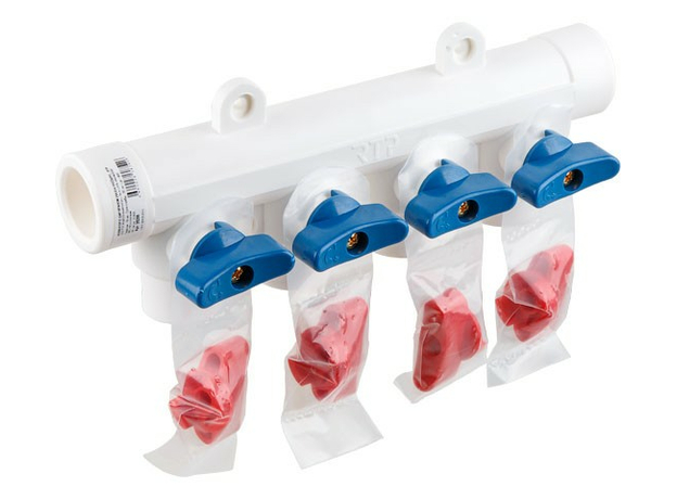 Коллектор полипропиленовый 32x20мм 4 выхода с шаровыми кранами (универсальный) белый 28201 РосТурПласт