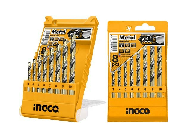 Набор сверл с кобальтом HSS-Co по металлу 8шт (3, 4, 5, 6, 7, 8, 9, 10мм) INGCO INDUSTRIAL AKDB1088