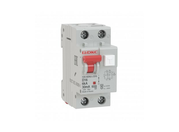 Выключатель автоматический (дифавтомат) АВДТ с защитой от сверхтоков YON 10А 2П двухполюсный C 30мА MDR63-22C10-A DKC