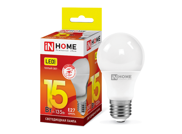 Лампа светодиодная 15 Вт E27 A60 3000К 1350Лм матовая 230В груша LED-A60-VC 4690612020266 IN HOME