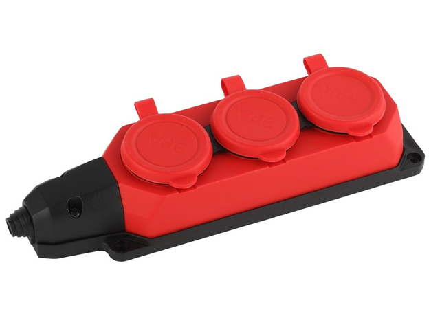 Колодка каучуковая с заземлением 3 гнезда красная 16A K-3e-RED-IP44 Б0044552 ЭРА