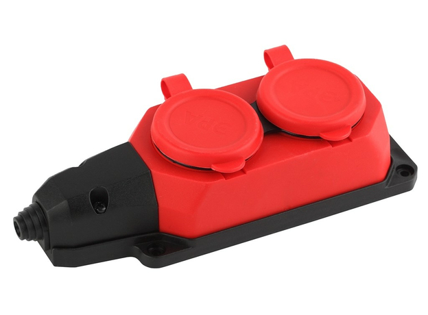 Колодка каучуковая с заземлением 2 гнезда красная 16A K-2e-RED-IP44 Б0044551 ЭРА