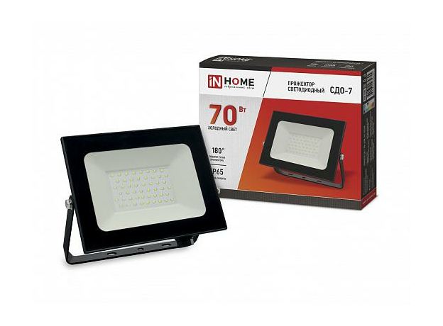 Прожектор светодиодный уличный LED 70 Вт СДО-07-70 черный 5600Лм IP65 6500К 4690612018607/4690612034645 IN HOME