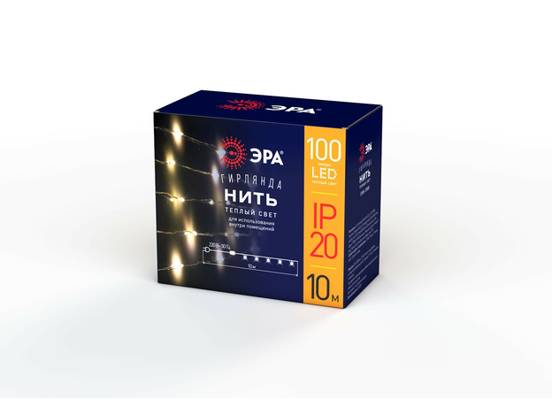 Гирлянда Нить 10 м 100LED теплый свет 220V (100/1800) ENIN -10NW Б0047964 ЭРА