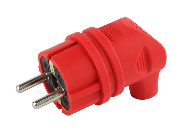 Вилка кабельная каучуковая с заземлением 90град красная 16A V9-RED-IP44 Б0044549 ЭРА