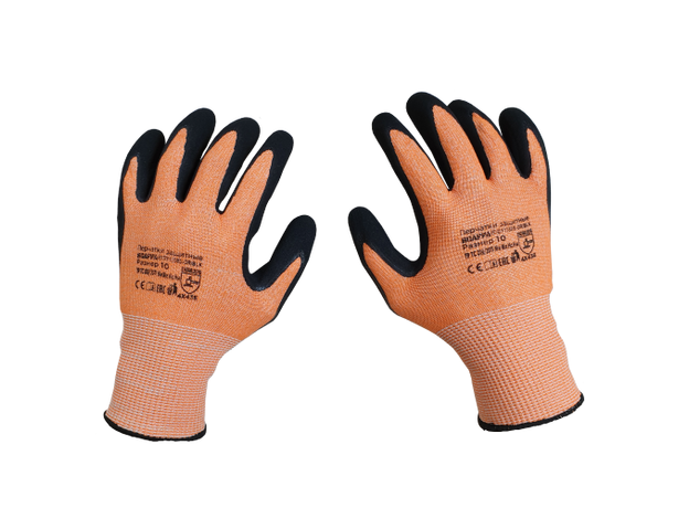 Перчатки для защиты от порезов DY1350S-OR/BLK-10, размер 10 SCAFFA; HPPE+стекловолокно+стальное волокно