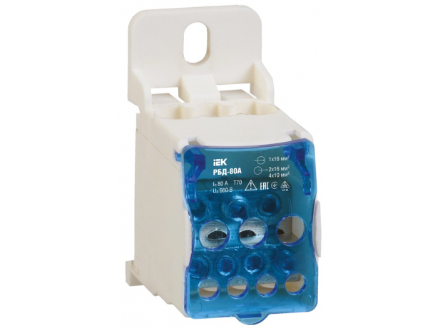 IEK Распределительный блок на DIN-рейку РБД-80А (RBD-80) (6шт)