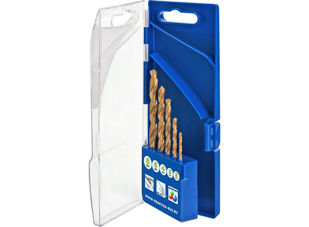 Набор сверл по металлу "Профи", нитрид титана, 5 шт 2,3,4,5,6 мм, ПРО кассета ПРАКТИКА 640-247