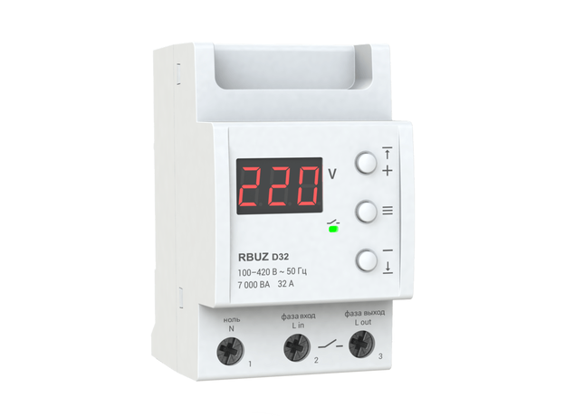 Реле контроля напряжения на 3 модуля однофазное на дин-рейку 32А, RBUZ D-32
