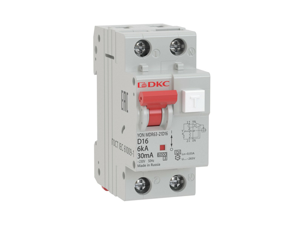 Выключатель автоматический (дифавтомат) АВДТ с защитой от сверхтоков YON 6А 2П двухполюсный C 30мА MDR63-22C6-A DKC