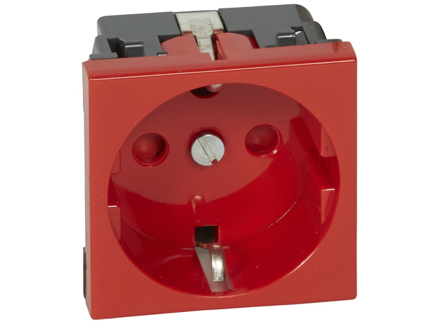 Legrand Mosaic Розетка с заземлением с блокировкой красная на 2 модуля