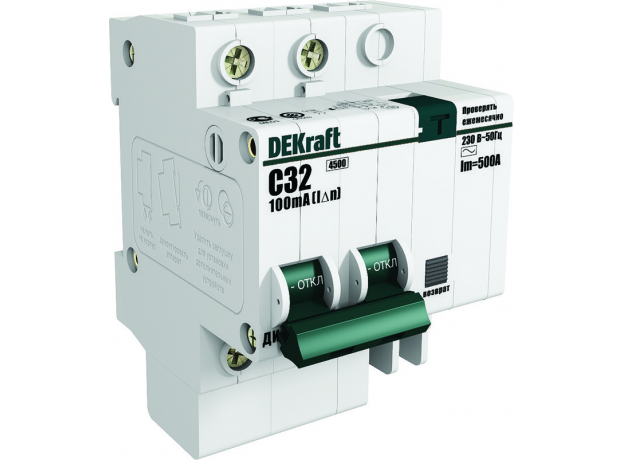 Выключатель автоматический дифференциальный (АВДТ) 2п 16А 30мА тип AC С 4.5кА ДИФ-101 DEKraft 15003DEK