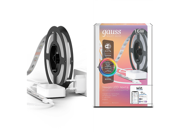 Лента светодиодная умная 16 Вт 3000-6000К 100-240V IP20 1400 Лм RGBW+изм.цвет.темп.+дим/ LED 5м управление по Wi-Fi Smart Home Gauss 5020122