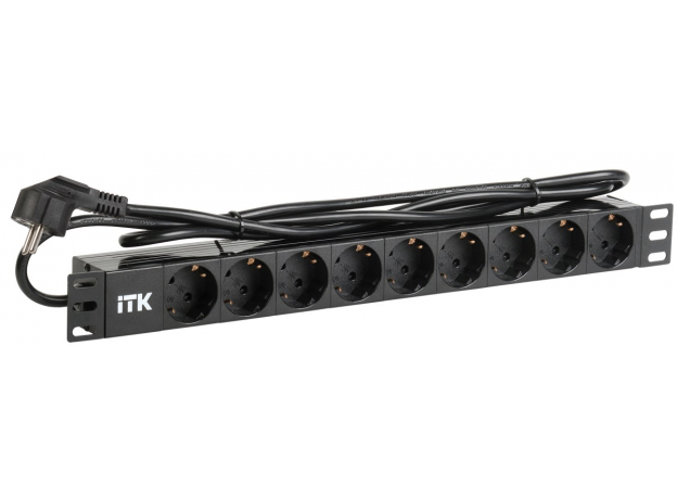 ITK Блок розеток PDU 9 розеток DIN49440 1U шнур 2м вилка и DIN49441 профиль из ПВХ черный