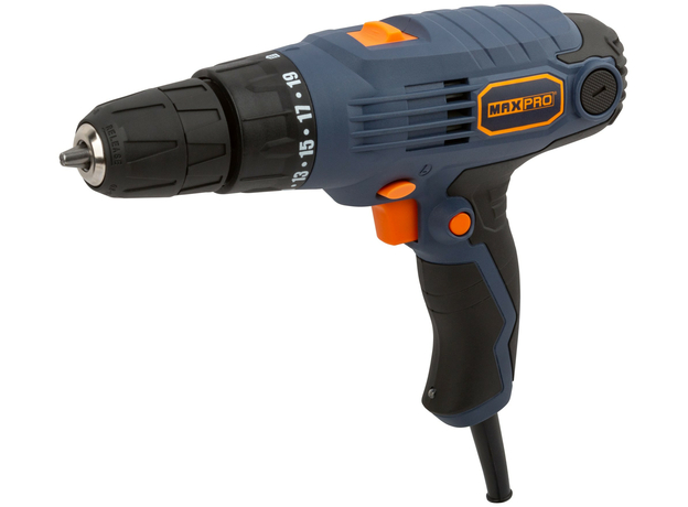 Дрель-Шуруповерт электрическая 300 Вт, 0-450/0-1350об/мин, подсветка , быстрозажимной патрон 10мм, резиновые вставки MAX-PRO 85046