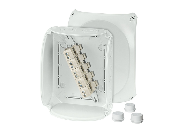 Коробка 255х205х112, 10хМ25,М40,М50, 5-пол.кл.6-35кв.мм, серый, PP, IP55/IP66 c 3хESM40 DK 2525 G HENSEL 62000016