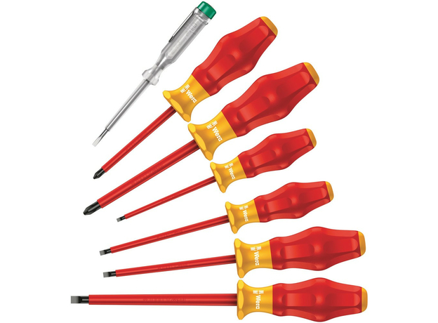Набор отвёрток диэлектрических + индикатор напряжения 1160 i/7 Kraftform Comfort VDE 7 предметов Wera WE-031575