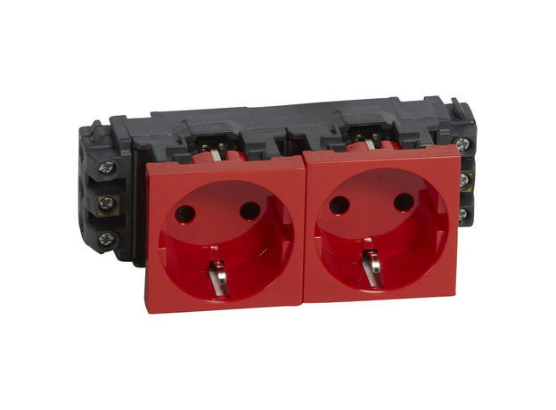 Legrand Mosaic-New Розетка двойная с заземлением красная