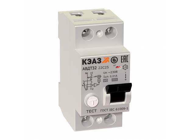 Выключатель автоматический дифференциальный АВДТ32-22C16-A-УХЛ4 2п C16 30мА защита от сверхтоков КЭАЗ
