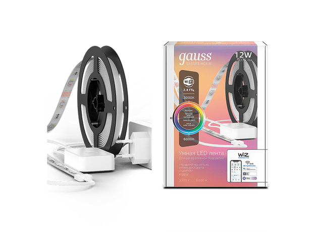 Лента светодиодная умная 12 Вт 3000-6000К 100-240V IP20 1000 Лм RGBW+изм.цвет.темп.+дим. LED 3м управление по Wi-Fi Smart Home Gauss 5010122
