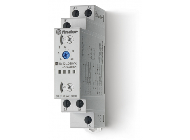 Таймер DIN 17.5мм 16А 1СО многофункциональный (80.01.0.240.0000) FINDER