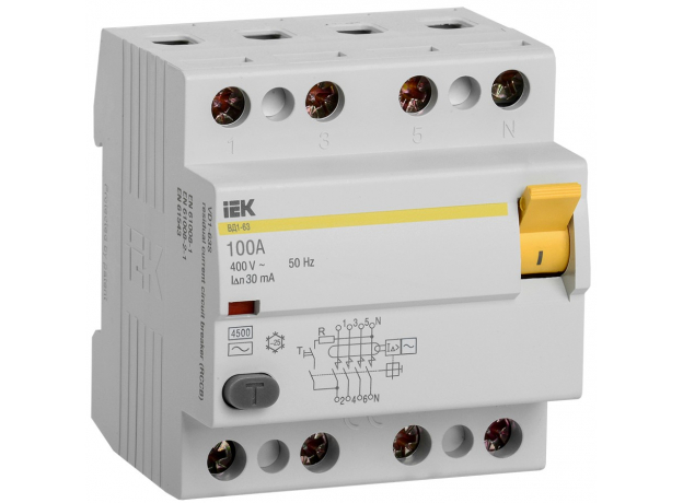 Выключатель дифференциального тока (УЗО) 4п 100А 30мА ВД1-63 АС(Электромеханическое) IEK MDV10-4-100-030