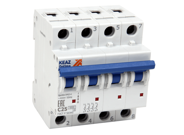 Выключатель автоматический модульный BM63 OptiDin 32А 4П четырехполюсный C 6кА 260892 КЭАЗ