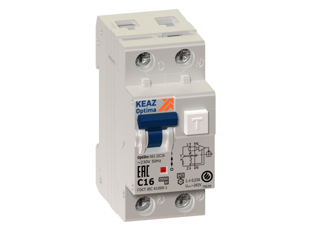 Выключатель автоматический дифференциальный АВДТ OptiDin D63-22C25-A-УХЛ4 с защитой от сверхтоков КЭАЗ 103509