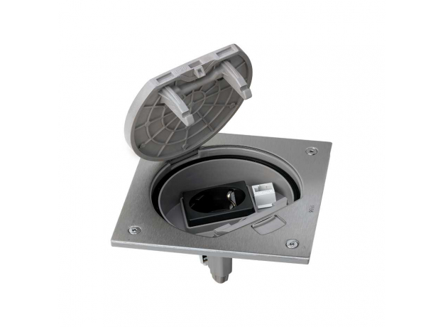 Connect Влагостойкая основа IP66 с розеткой с заземлением К45 и коннектором RJ45 катег.5e UTP сталь Simon KSE15U-23-72