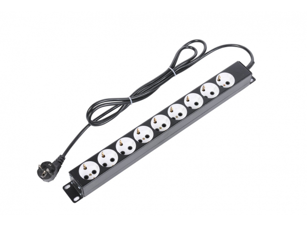 Блок силовых розеток 19' со шнуром (2 м) без выключателя 9 розеток черный ЦМО БР-9П-Ш-9005