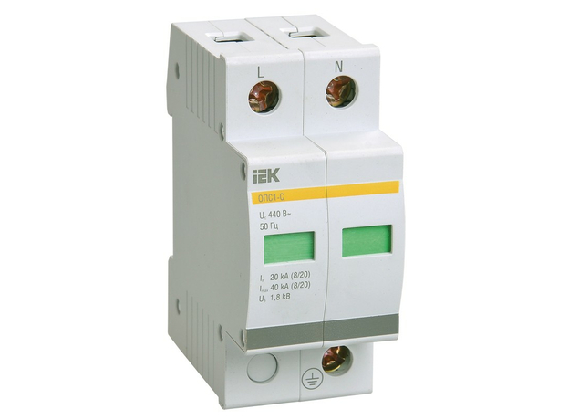 Ограничитель перенапряжения двухполюсный ОПС1-D 2п 5кА 230В IEK MOP20-2-D